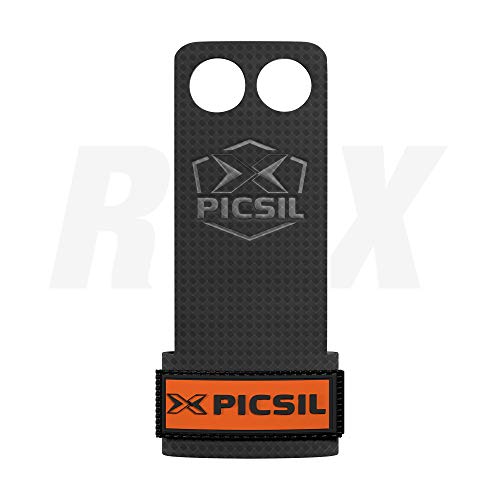 PicSil Calleras RX Carbon para Cross Training 2 Agujeros Agarre y Protector de Mano o Guantes para Gimnasia Unisex para Hombres y Mujeres en Deportes Calistenia Halterofilia (Talla S, Naranja)