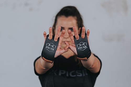 PicSil Calleras RX Carbon para Cross Training 2 Agujeros Agarre y Protector de Mano o Guantes para Gimnasia Unisex para Hombres y Mujeres en Deportes Calistenia Halterofilia (Talla XL, Naranja)