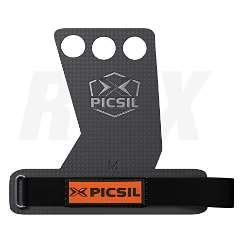 PicSil Calleras RX Carbon para Cross Training 3 Agujeros Agarre y Protector de Mano o Guantes para Gimnasia Unisex para Hombres y Mujeres en Deportes Calistenia Halterofilia (Talla M, Naranja)