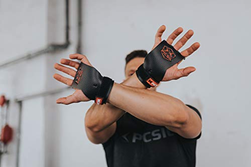 PicSil Calleras RX Carbon para Cross Training 3 Agujeros Agarre y Protector de Mano o Guantes para Gimnasia Unisex para Hombres y Mujeres en Deportes Calistenia Halterofilia (Talla L, Naranja)