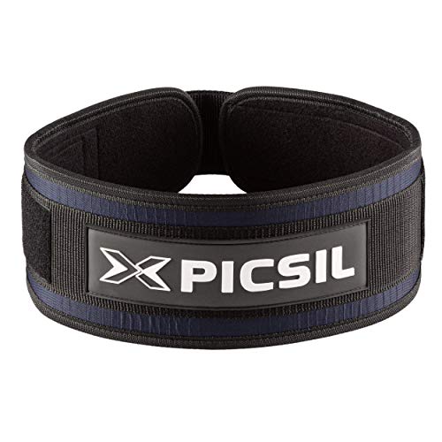 PicSil Cinturón Lumbar de Inmersión para Culturismo Musculación & Halterofilia Levantamiento de Peso en Cross Training Box Entrenamiento Powerlifting Gym Hombres y Mujeres (Navy Blue, Talla L)