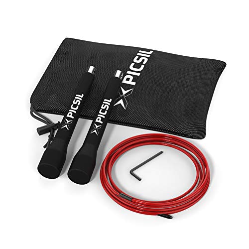 PICSIL Comba ABS Cuerda de Saltar Ligera 28grs de Plástico ABS PVC Pintura Resistente Cable Ajustable 25mm para Alta Velocidad orientada Profesionales Hombres y Mujeres Fitness y Cross Training (Roja)