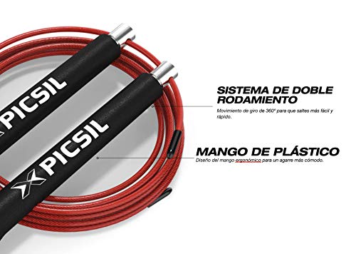 PICSIL Comba ABS Cuerda de Saltar Ligera 28grs de Plástico ABS PVC Pintura Resistente Cable Ajustable 25mm para Alta Velocidad orientada Profesionales Hombres y Mujeres Fitness y Cross Training (Roja)
