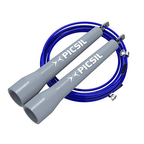 PICSIL Comba ABS Cuerda de Saltar Ligera 28grs de Plástico ABS PVC Pintura Resistente Cable Ajustable 25mm para Alta Velocidad orientada Profesionales Hombres y Mujeres Fitness y Cross Training (Azul)