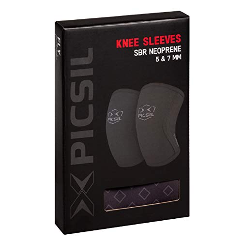 PICSIL Rodillera Deportiva Neopreno 7mm- Compresión Cinta rotuliana Faja para Pierna o Faja Tubular para Hombres y Mujeres Fitness y Cross Training Evita Lesiones (Black&Square; Extra Large)