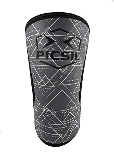 PICSIL Rodillera Deportiva Neopreno 7mm- Rodilleras Compresión Cinta rotuliana Faja para Pierna o Faja Tubular para Hombres y Mujeres Fitness y Cross Training Evita Lesiones (Grey&Triangles, Large)