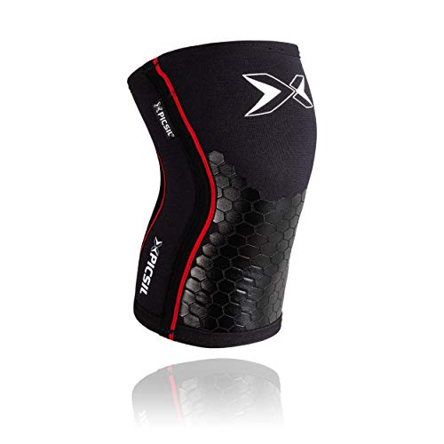 PICSIL Rodilleras (1 PAR) - 5&7mm Knee Sleeves - Rodilleras para Halterofilia, Deporte Funcional, Levantamiento de Pesas, Running.Hombre y Mujer (5mm - Extra Large, Black&Hexagon)