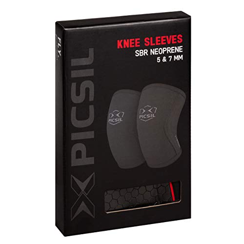 PicSil Rodilleras (1 PAR) - 5&7mm Knee Sleeves - Rodilleras para Halterofilia, Deporte Funcional, Levantamiento de Pesas, Running.Hombre y Mujer (5mm - Small, Black&Hexagon)