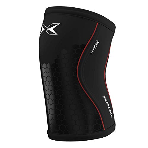 PicSil Rodilleras (1 PAR) - 5&7mm Knee Sleeves - Rodilleras para Halterofilia, Deporte Funcional, Levantamiento de Pesas, Running.Hombre y Mujer (5mm - Small, Black&Hexagon)