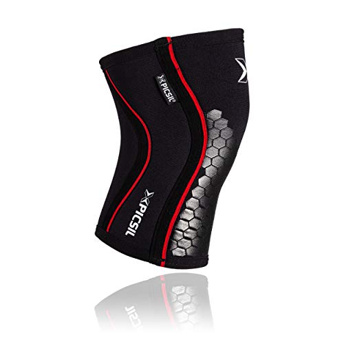 PicSil Rodilleras (1 PAR) - 5&7mm Knee Sleeves - Rodilleras para Halterofilia, Deporte Funcional, Levantamiento de Pesas, Running.Hombre y Mujer (5mm - Small, Black&Hexagon)