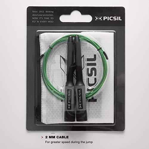 PicSil Sphinx Rope Cuerda de Saltar Ligera 28grs de Plástico Resistente y Duradero Cable Ajustable para Alta Velocidad orientada Profesionales Hombres y Mujeres del Fitness y Cross Training (Negra)