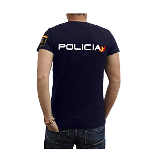 Piel Cabrera Camiseta de policia Nacional (S, Azul Marino)