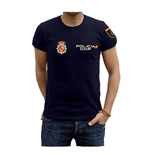 Piel Cabrera Camiseta de policia Nacional (S, Azul Marino)