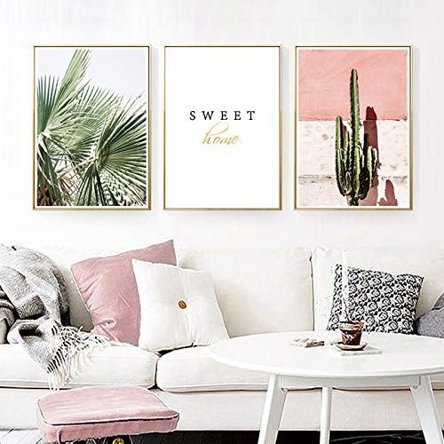 Pink Cactus Green Plant Flower Canvas Oil Painting Art Poster Picture Wall Nordic Decoración del hogar 60x90cm