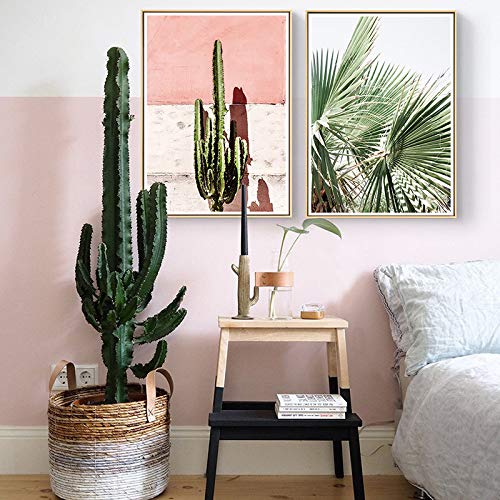 Pink Cactus Green Plant Flower Canvas Oil Painting Art Poster Picture Wall Nordic Decoración del hogar 60x90cm