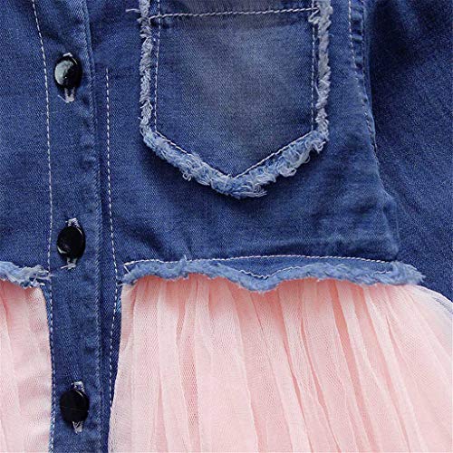 PinkLu NiñO Infantil Bebé NiñAs Denim Tutu Tul Princesa Vestidos Trajes Falda De Mezclilla De Costura De Manga Larga para NiñOs Falda con Malla Vestido De Princesa