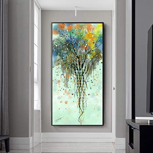 Pintura al óleo nórdica abstracto colorido árbol rico cartel lienzo pintura pared cuadros para sala de estar decoración del hogar
