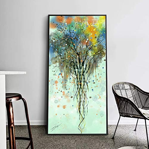 Pintura al óleo nórdica abstracto colorido árbol rico cartel lienzo pintura pared cuadros para sala de estar decoración del hogar