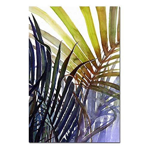 Pintura de lienzo nórdico Hoja verde Minimalista Planta tropical Hojas de palma Cartel Imagen de la pared Decoración del hogar40x60 cm / 15.7"x 23.6" x3 Con marco