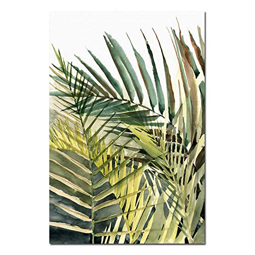 Pintura de lienzo nórdico Hoja verde Minimalista Planta tropical Hojas de palma Cartel Imagen de la pared Decoración del hogar40x60 cm / 15.7"x 23.6" x3 Con marco