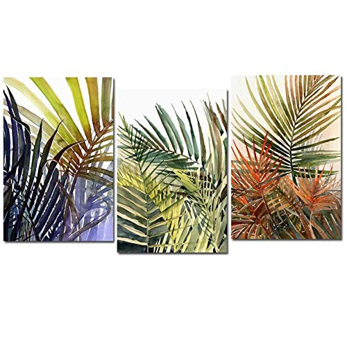 Pintura de lienzo nórdico Hoja verde Minimalista Planta tropical Hojas de palma Cartel Imagen de la pared Decoración del hogar40x60 cm / 15.7"x 23.6" x3 Con marco