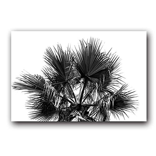 Pintura sobre lienzo Planta nórdica de hoja de palma Moda en blanco y negro Minimalista Arte de la pared Cartel estilo moderno Decoración del hogar 40x50 cm / 15.7"x 19.7" Sin marco
