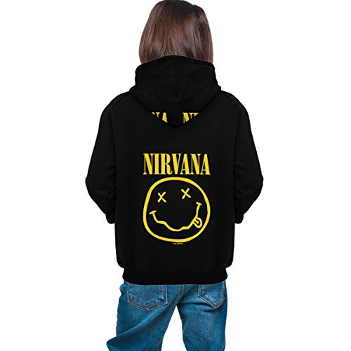 PKLUAS Sudadera con capucha para niños y niñas, con impresión digital 3D Nirvana, sudadera con capucha, informal, con bolsillos (S-XL), poliéster, negro, M(10-12)