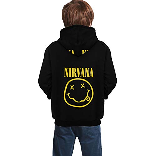 PKLUAS Sudadera con capucha para niños y niñas, con impresión digital 3D Nirvana, sudadera con capucha, informal, con bolsillos (S-XL), poliéster, negro, M(10-12)