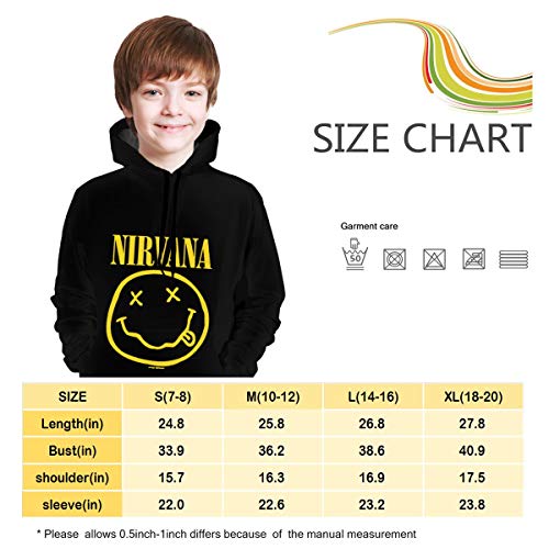 PKLUAS Sudadera con capucha para niños y niñas, con impresión digital 3D Nirvana, sudadera con capucha, informal, con bolsillos (S-XL), poliéster, negro, M(10-12)