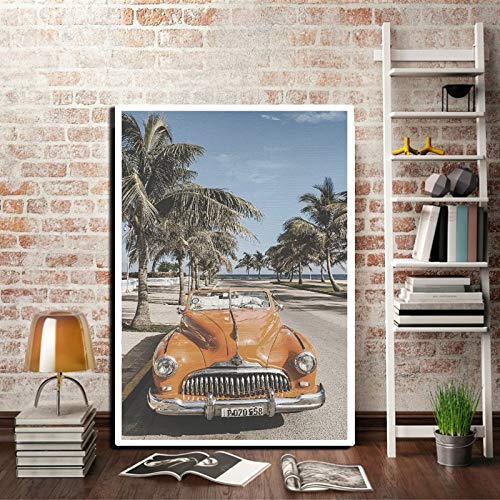 Playa Paisaje Fotografía Cartel Coche Palmera Impresiones de la lona Verano Sensación Arte de la pared Pintura Decoración para el hogar