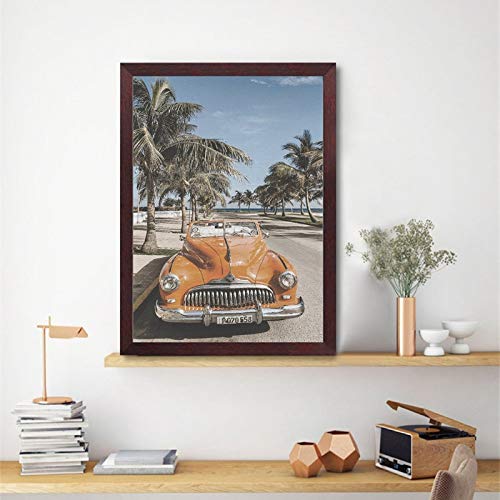 Playa Paisaje Fotografía Cartel Coche Palmera Impresiones de la lona Verano Sensación Arte de la pared Pintura Decoración para el hogar