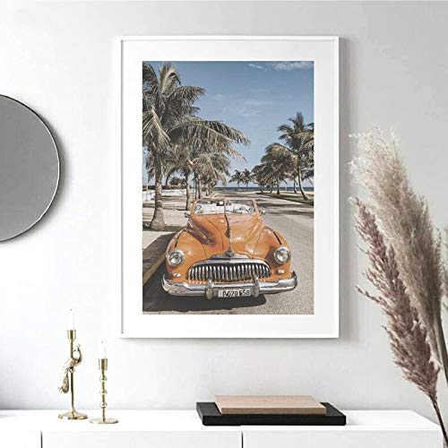 Playa Paisaje Fotografía Cartel Coche Palmera Impresiones de la lona Verano Sensación Arte de la pared Pintura Decoración para el hogar