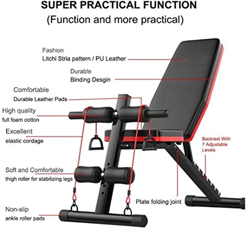 Plegable Peso Pesado Bench Gimnasio banco del entrenamiento con la cuerda de la aptitud, Sit Profesional Hasta AB Abs Incline Bench Press plano Pesas Barra de elevación de heces for fitness, Negro