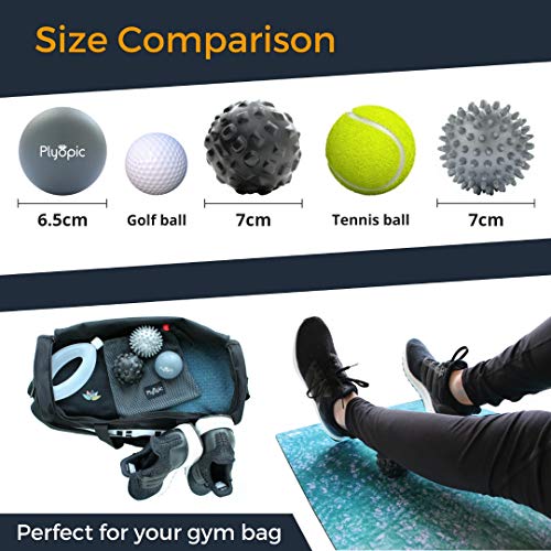 Plyopic Bolas de Masaje – (Set de 3 Massage Balls) – para Automasaje, Liberación Miofascial, Trigger Point, Crossfit y Fascitis Plantar. Elimina Dolores Musculares: Espalda Cuello Piernas Pies etc.