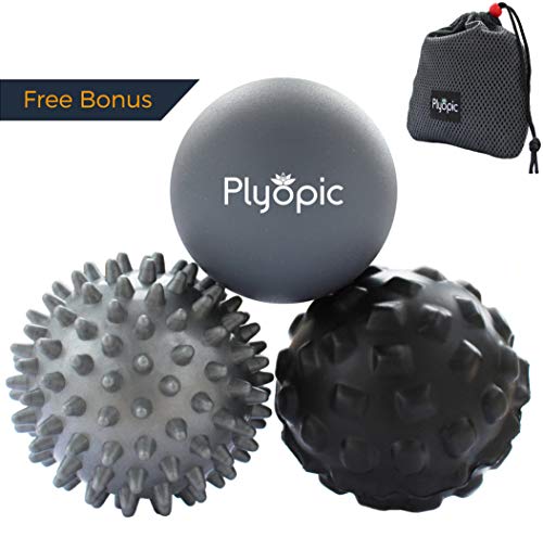 Plyopic Bolas de Masaje – (Set de 3 Massage Balls) – para Automasaje, Liberación Miofascial, Trigger Point, Crossfit y Fascitis Plantar. Elimina Dolores Musculares: Espalda Cuello Piernas Pies etc.