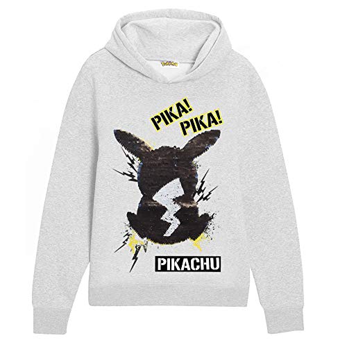 Pokèmon Sudadera Capucha para Niños, Suéter Manga Larga con Estampado De Lentejuelas Reversible, Sudadera Personaje de Pikachu, Niños y Adolescentes (13/14 años)