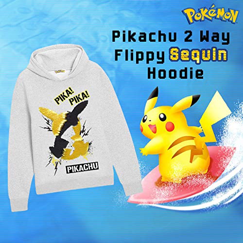 Pokèmon Sudadera Capucha para Niños, Suéter Manga Larga con Estampado De Lentejuelas Reversible, Sudadera Personaje de Pikachu, Niños y Adolescentes (13/14 años)