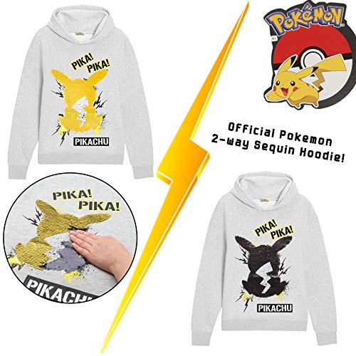 Pokèmon Sudadera Capucha para Niños, Suéter Manga Larga con Estampado De Lentejuelas Reversible, Sudadera Personaje de Pikachu, Niños y Adolescentes (13/14 años)