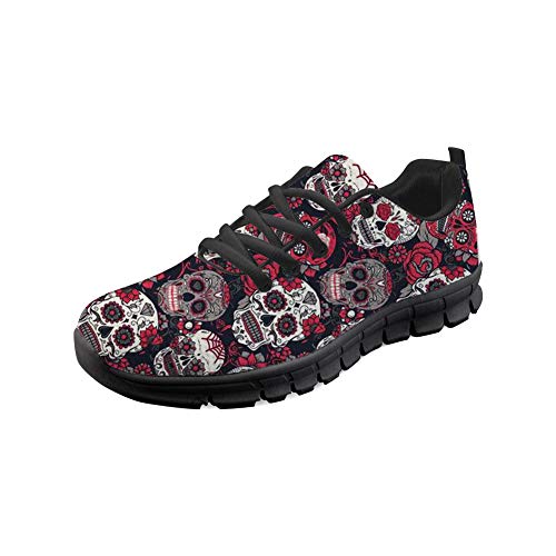 POLERO Skull Zapatillas de Deporte Unisex para Hombres y Mujeres con Estampado de Calavera Fresca Zapatillas de Deporte de Malla Transpirable niñas niños Zapatillas de Tenis para Caminar Casuales