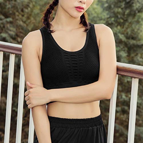 Pollara Sujetador deportivo sin costuras, con efecto pushup, sujeción fuerte, sujetador de yoga, crop, entrenamiento, fitness, activewear Racerback, camiseta acolchada Negro M