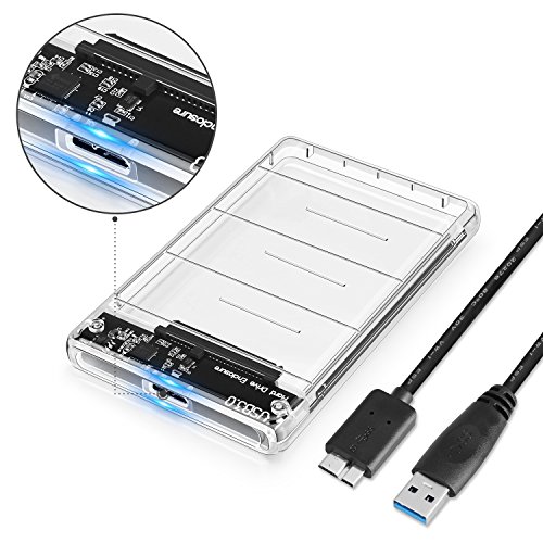 POSUGEAR Carcasa Disco Duro 2.5" USB 3.0, Caja Disco Duro Externo de HDD SSD SATA I/II/III de 7mm 9.5mm de Altura, Sopporta UASP, No Requiere Herramientas, con Cable USB3.0 [Transparente]