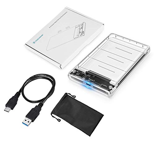 POSUGEAR USB C Carcasa Disco Duro 2.5", Caja Disco Duro Externo de HDD SSD SATA I/II/III de 7mm 9.5mm de Altura, USB C Gen 2(6 Gbps) Sopporta UASP, No Requiere Herramientas [Transparente]