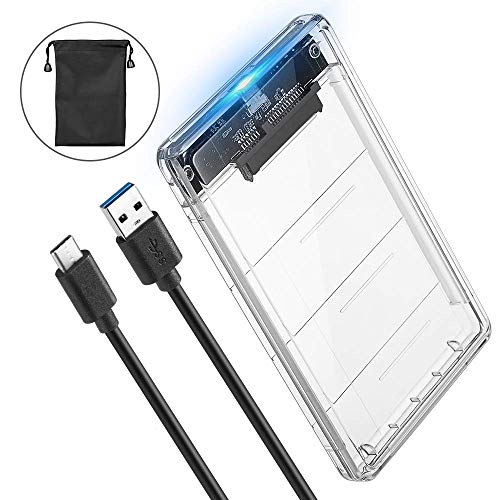 POSUGEAR USB C Carcasa Disco Duro 2.5", Caja Disco Duro Externo de HDD SSD SATA I/II/III de 7mm 9.5mm de Altura, USB C Gen 2(6 Gbps) Sopporta UASP, No Requiere Herramientas [Transparente]