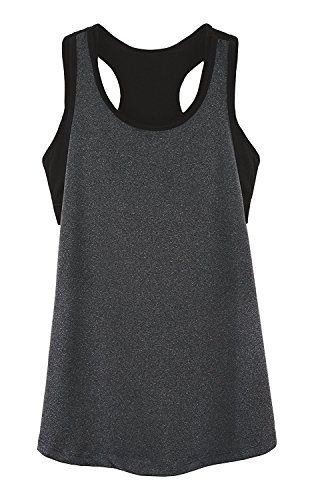 POUREVE Camiseta Sin Mangas Deportiva Sujetador para Mujer, 2 en 1 Chaleco Deportivo para Mujer de Secado Rápido Camiseta Top Deportivo Mujer (Gris + Negro, S)