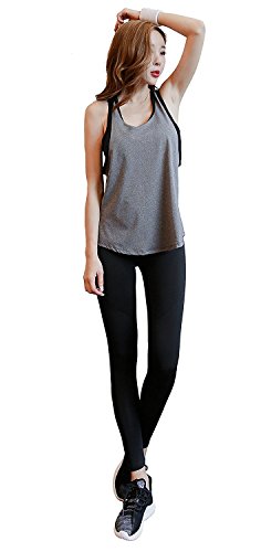 POUREVE Camiseta Sin Mangas Deportiva Sujetador para Mujer, 2 en 1 Chaleco Deportivo para Mujer de Secado Rápido Camiseta Top Deportivo Mujer (Gris + Negro, S)