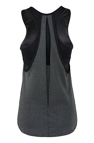 POUREVE Camiseta Sin Mangas Deportiva Sujetador para Mujer, 2 en 1 Chaleco Deportivo para Mujer de Secado Rápido Camiseta Top Deportivo Mujer (Gris + Negro, S)