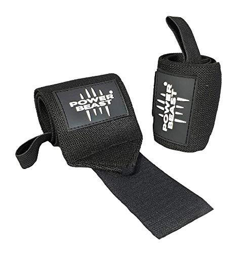 Power Beast Muñequeras Crossfit | Wrist Wraps Elásticas para Pesas, Gym, Fitness, Calistenia, Musculación, Halterofilia | Muñequera Deporte para Hombre y Mujer | 1 Par, Talla única, Longitud: 56 cm