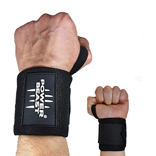 Power Beast Muñequeras Crossfit | Wrist Wraps Elásticas para Pesas, Gym, Fitness, Calistenia, Musculación, Halterofilia | Muñequera Deporte para Hombre y Mujer | 1 Par, Talla única, Longitud: 56 cm