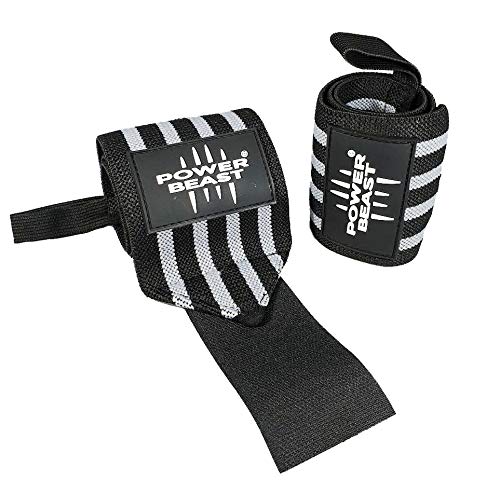 Power Beast Muñequeras Crossfit | Wrist Wraps Elásticas para Pesas, Gym, Fitness, Calistenia, Musculación, Halterofilia | Muñequera Deporte para Hombre y Mujer | 1 Par, Talla única, Longitud: 56 cm