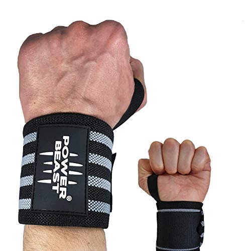 Power Beast Muñequeras Crossfit | Wrist Wraps Elásticas para Pesas, Gym, Fitness, Calistenia, Musculación, Halterofilia | Muñequera Deporte para Hombre y Mujer | 1 Par, Talla única, Longitud: 56 cm